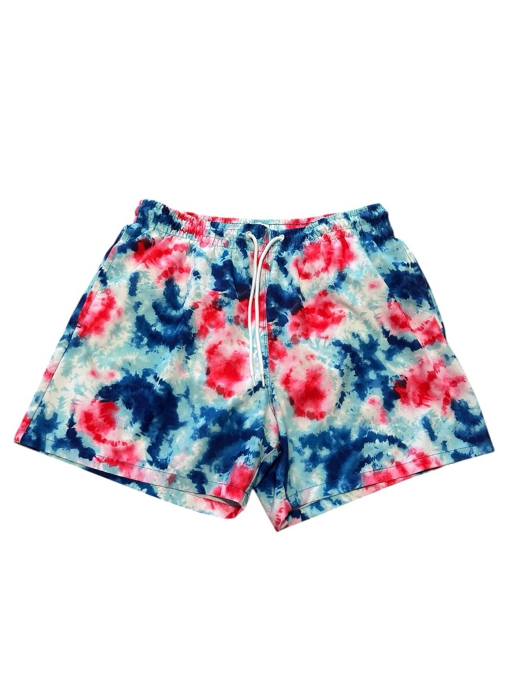 Crown & Ivy Cabana Men's Swim Shorts Red Blue White Tie Dye L Drawstring Lined